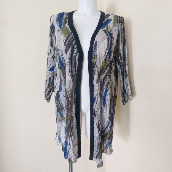 Lane Bryant Plus Size Sheer Blue Green Lightweight Cover Up Work Wear Blouse - Picture 4 of 11